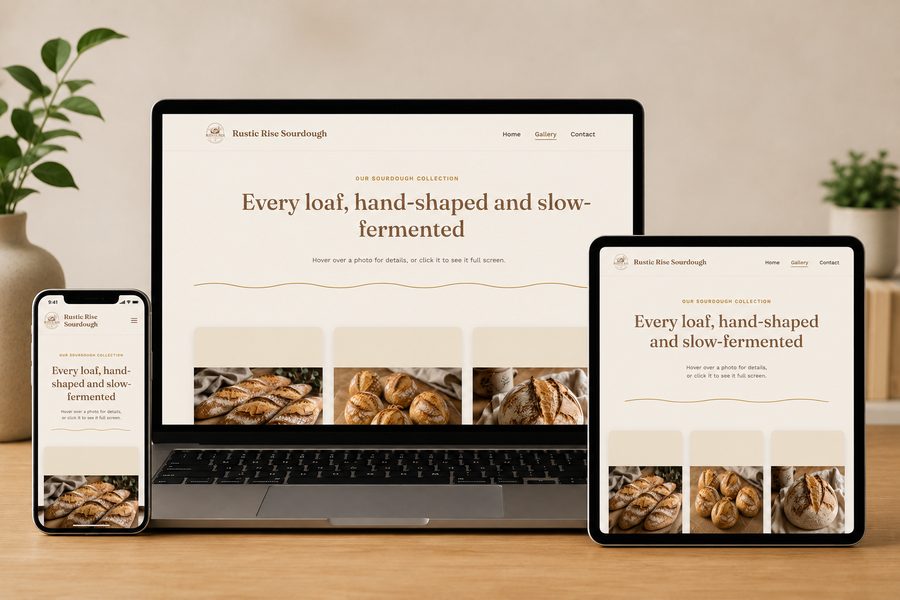 Rustic Rise Sourdough website mockup